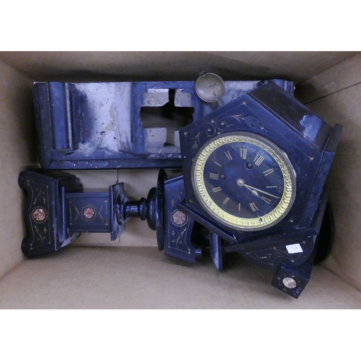 Box Inlaid Slate Mantle Clock for Parts & Repair
