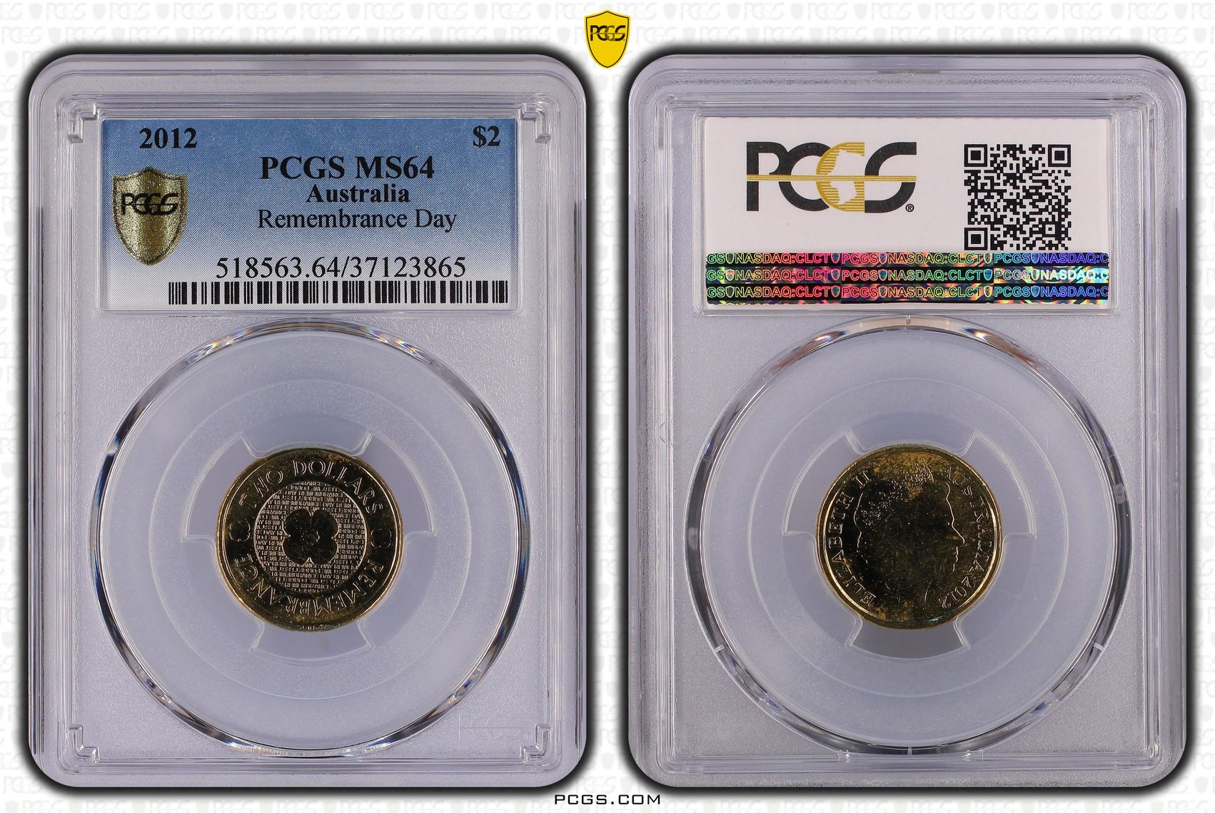 2012 Australia Two Dollar, $2 Remembrance Day PCGS - MS64 -865