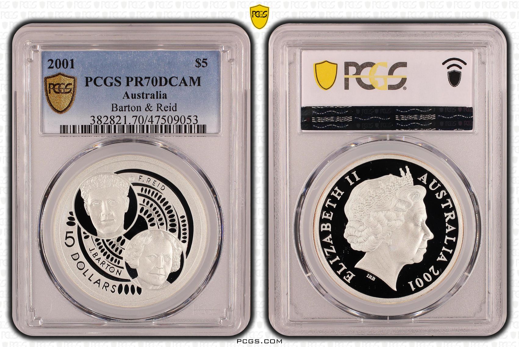Elizabeth II, Barton & Reid, Pop 6/0, Five Dollar, 2001, PCGS PR70DCAM