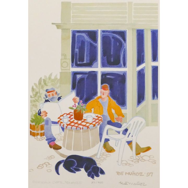 Rie Munoz ''Sidewalk Cafe, Tenakee'' 1997 Signed Print 15'' x 11.5'' Sheet.