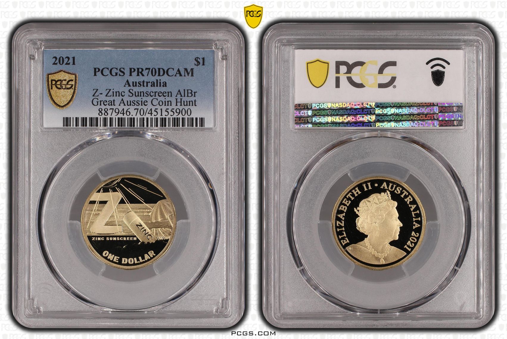 Elizabeth II, Z- Zinc Sunscreen AlBr, One Dollar, 2021, PCGS PR 70DCAM