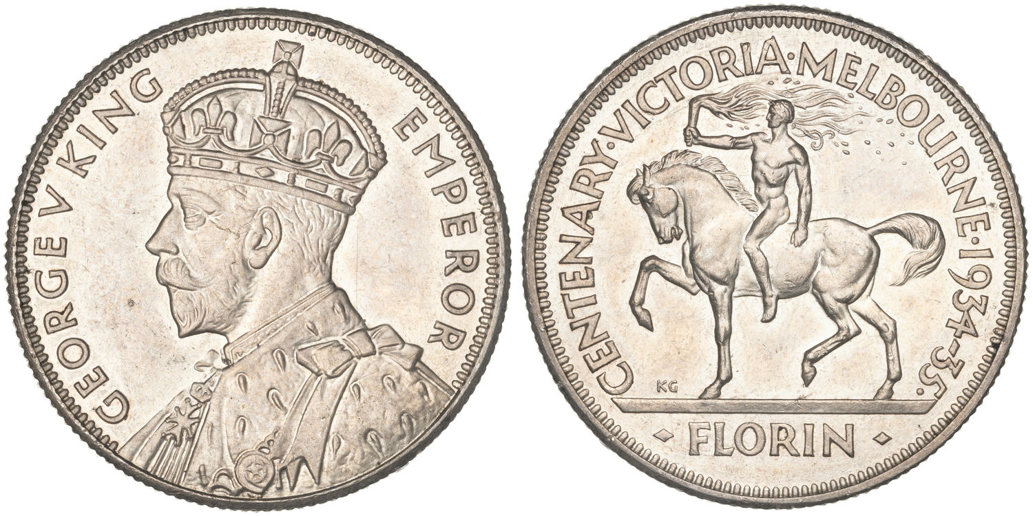 George V, Melbourne Centenary, Florin, 1934-35, UNC