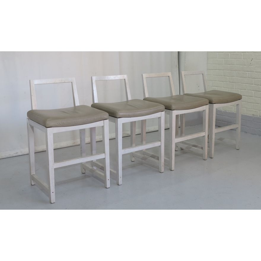 SET OF 4 PAINTED OAK KITCHEN STOOLS