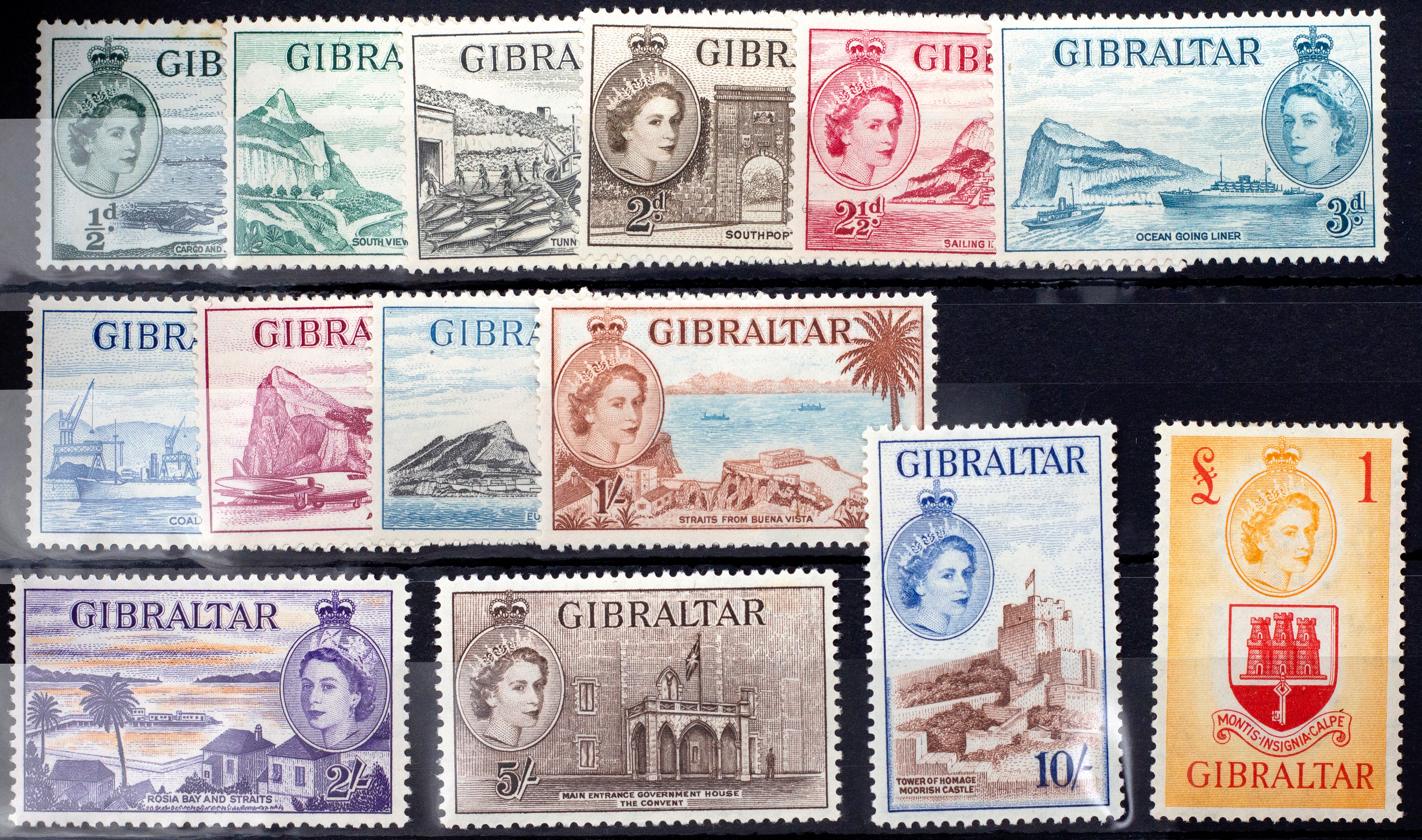 Gibraltar, QE2 Definitives, 1953, Good