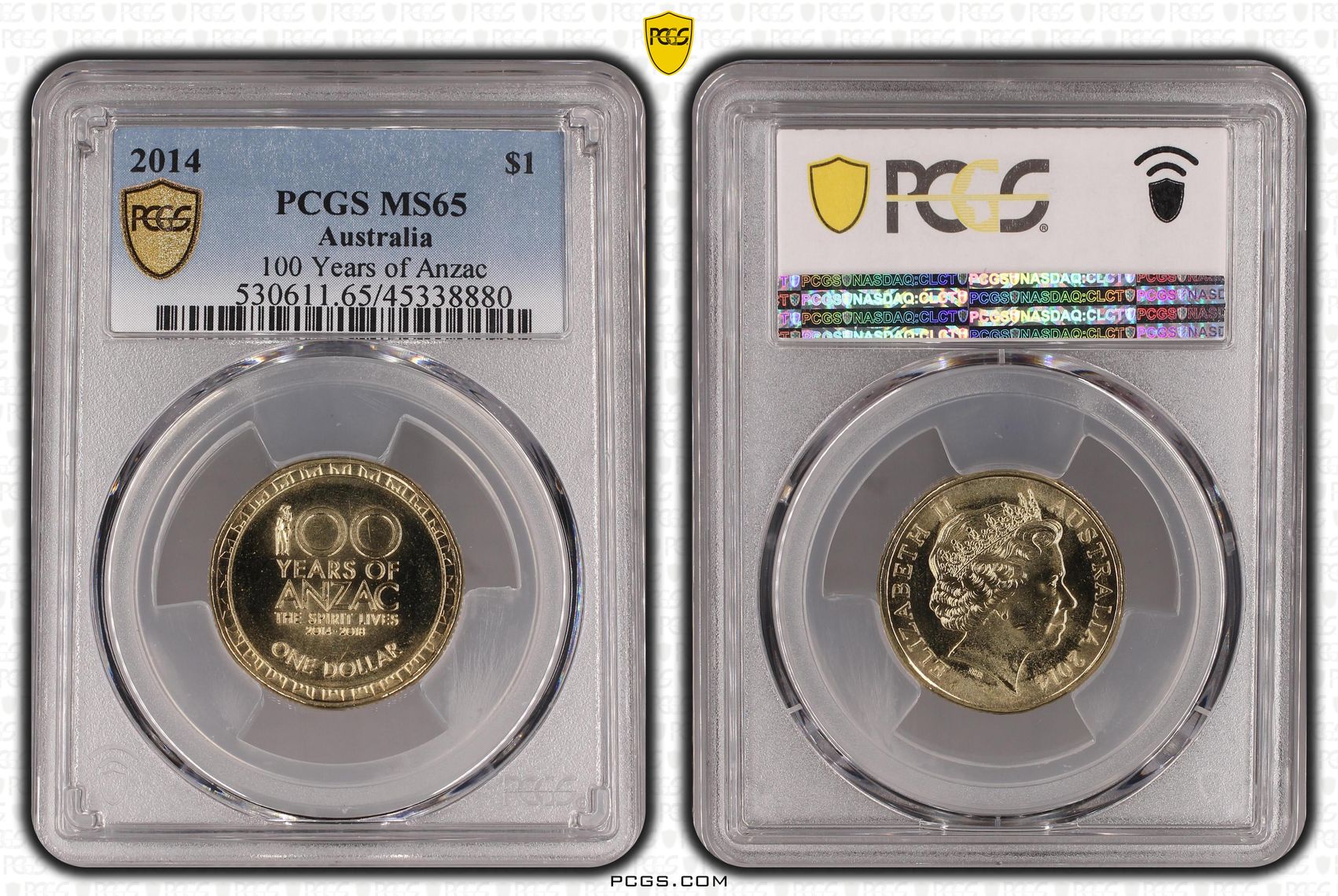 100 Years of Anzac, One Dollar, 2014, PCGS MS 65