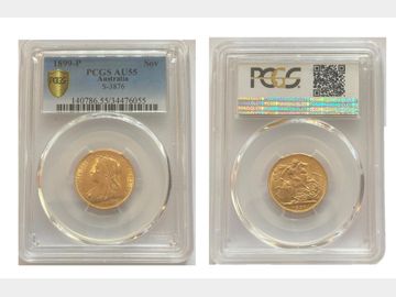 1899 Queen Victoria Old Head Perth Mint Gold Sovereign PCGS AU55.