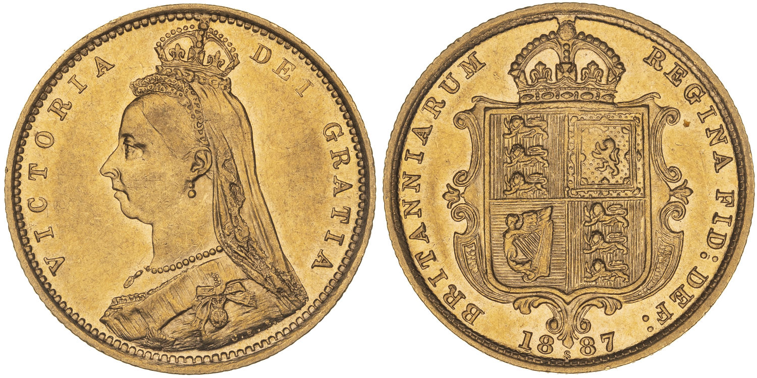 Victoria, Shield Reverse, Half Sovereign, 1887-S, aUNC