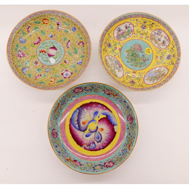 3pc Chinese Famille Rose Porcelain Dishes- 8'' each