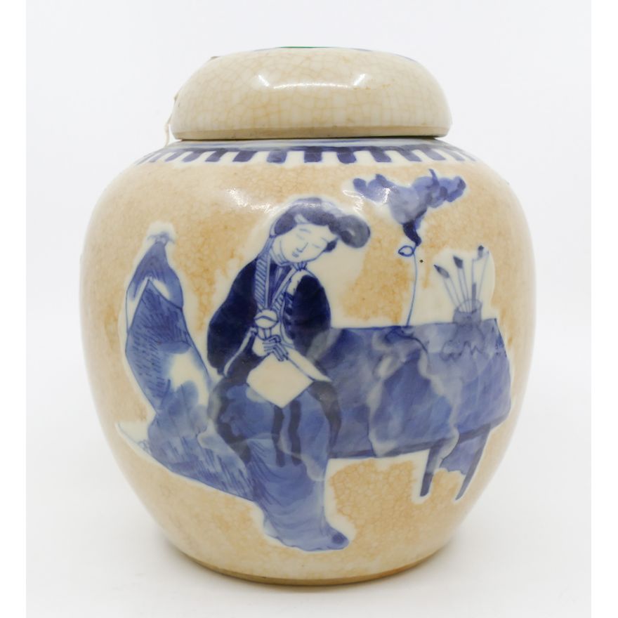 Old Chinese B&W Crackle Glaze Jar 6''