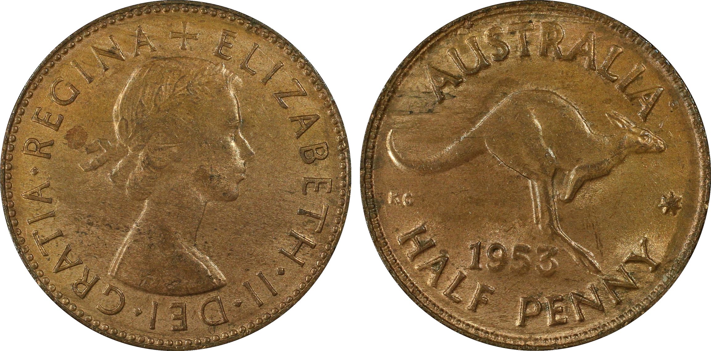 1953(p) Australia Half Penny PCGS - MS63RB -415