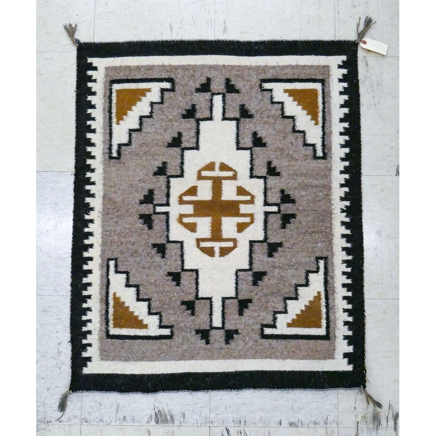 Vintage Navajo Two Grey Hills Wool Small Rug 2'10'x2'4''