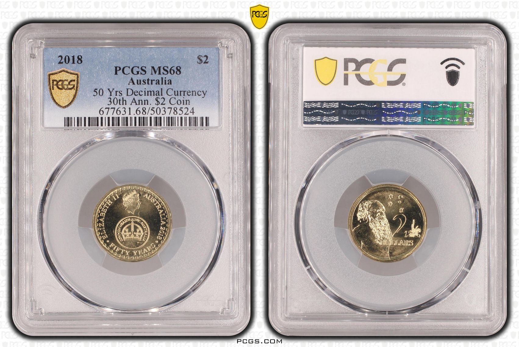 50 Yrs Decimal Currency 30th Ann. $2 Coin , Two Dollar, 2018, PCGS MS68