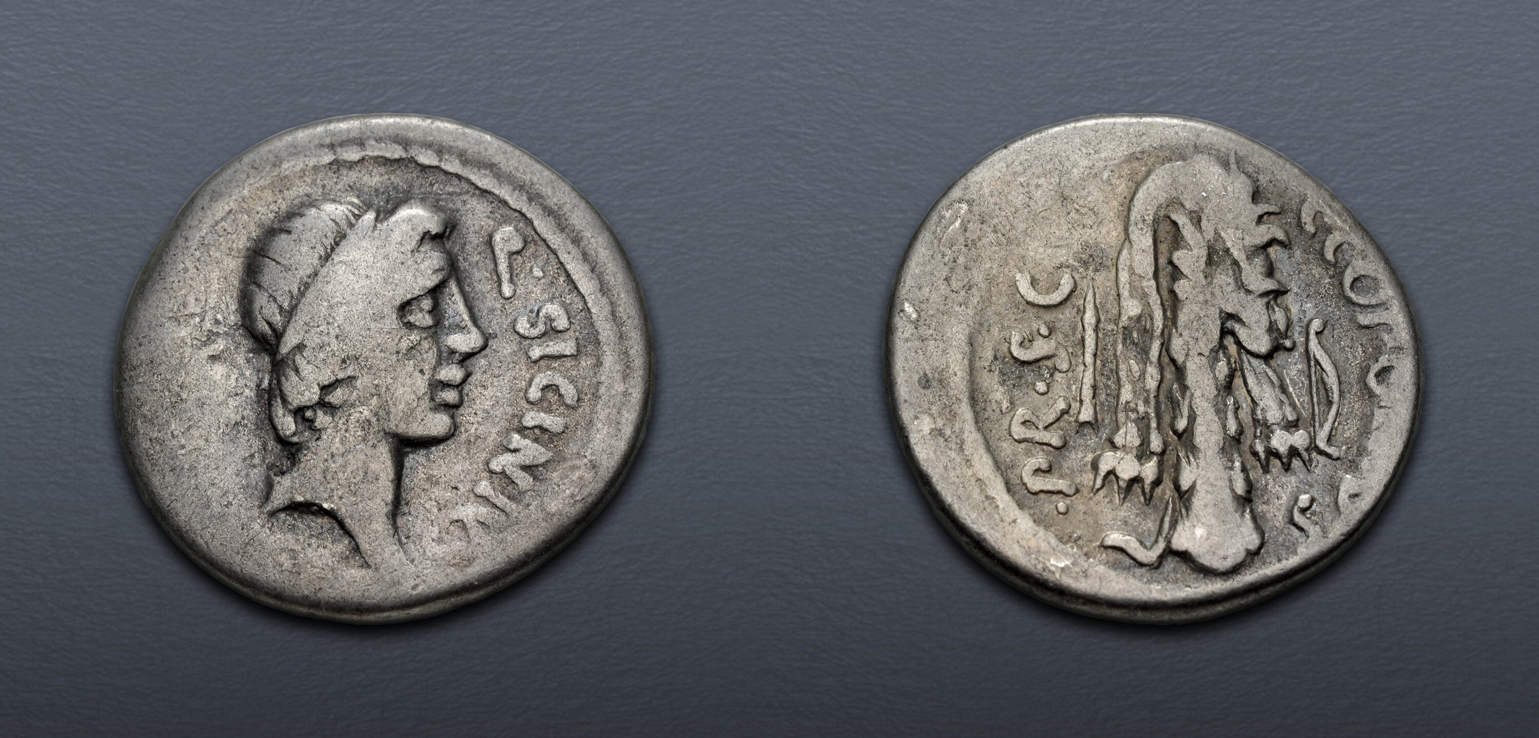 The Pompeians. Q. Sicinius and C. Coponius. 49 BC. AR Denarius (17mm, 3 ...