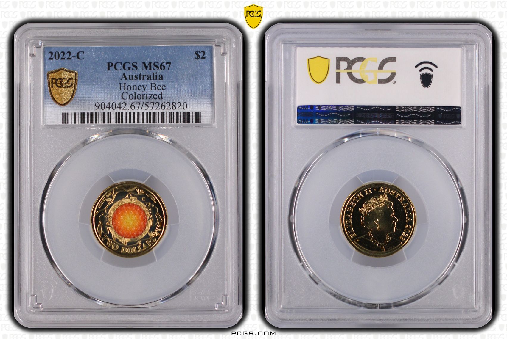 Honey Bee Colourised, Two Dollar, 2022-C, PCGS MS67