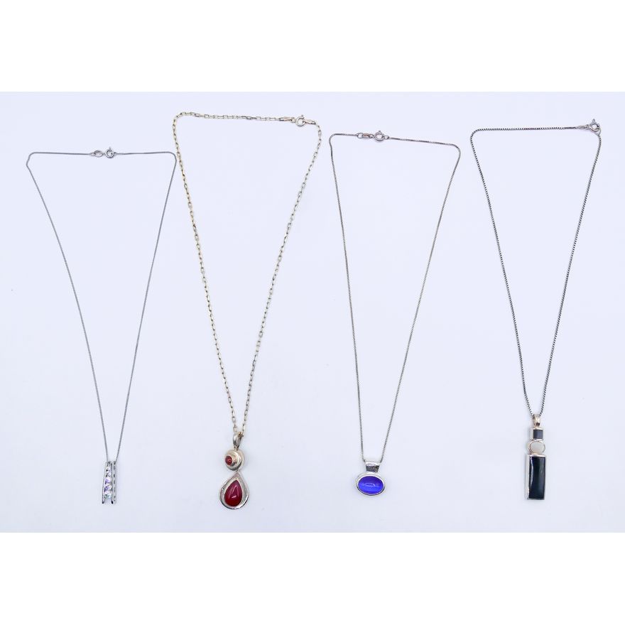 Box 3pc Modernist Sterling & Stone Pendant Necklaces
