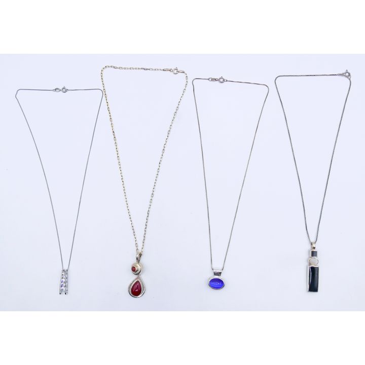 Box 3pc Modernist Sterling & Stone Pendant Necklaces