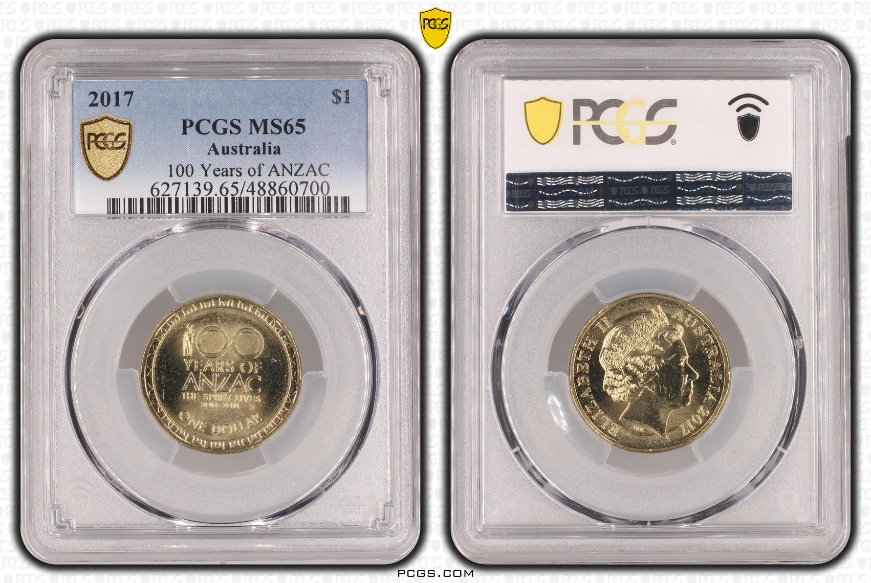 Elizabeth II, 100 Years of ANZAC , One Dollar, 2017, PCGS MS65