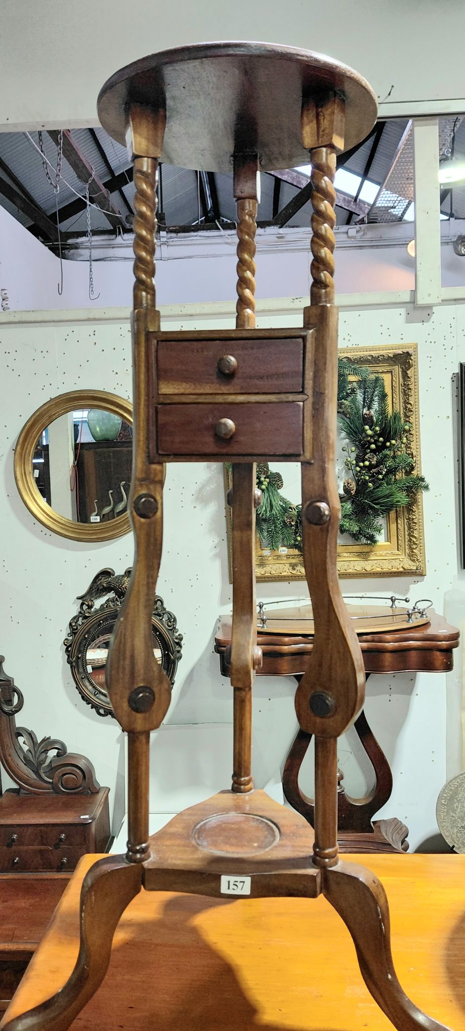 157 · WOODEN PLANTER STAND WITH DRAWS