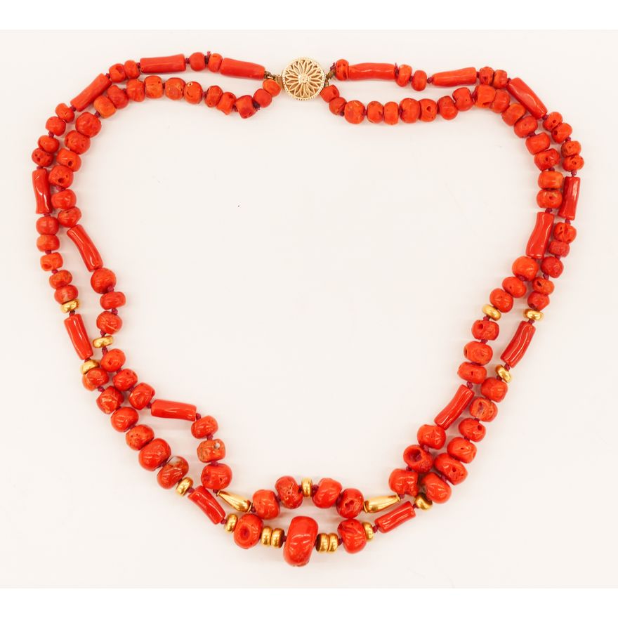 Chinese 14k Natural Red Coral Necklace