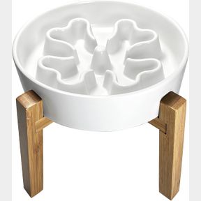 GOCESS SLOW FEEDER,CERAMIC-SLOW FEEDER DOG BOWLS ELEVATED FOR MEDIUM AND LARGE BREED,4 CUPS SLOW FEED DOG BOWL WITH STAND,WHITE
