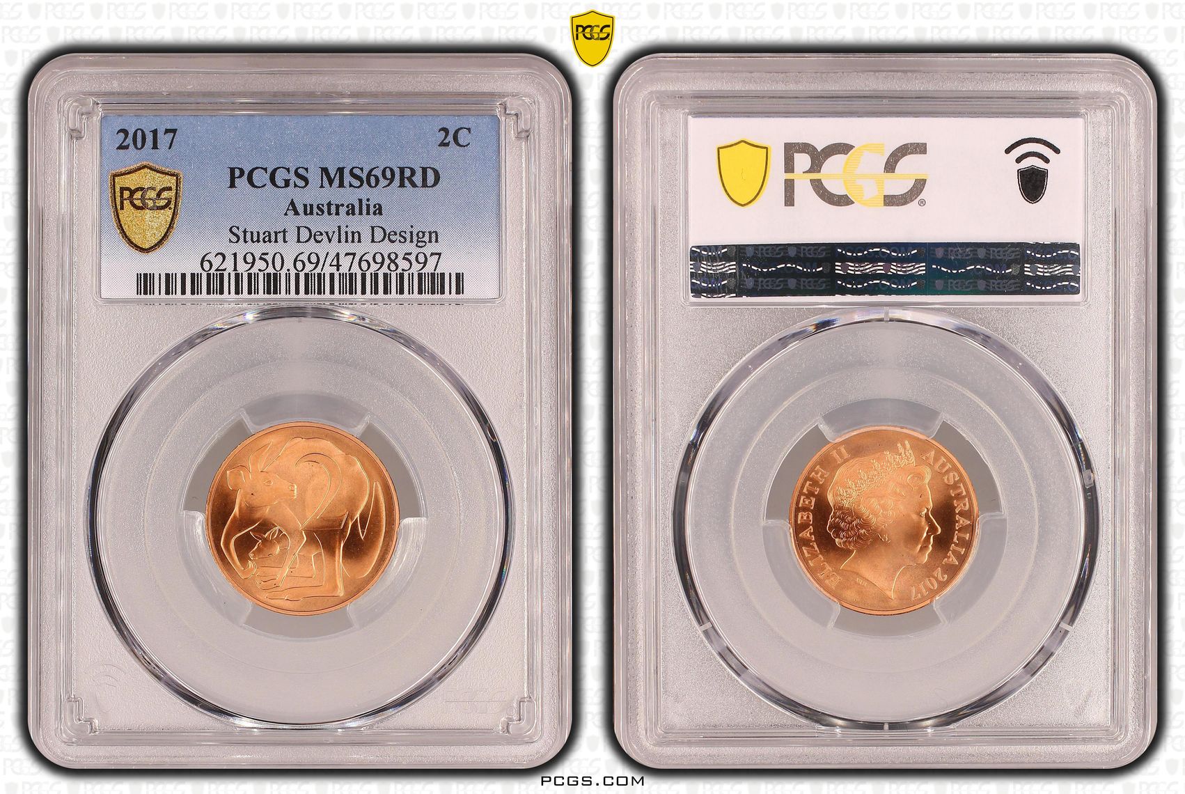 Elizabeth II, Stuart Devlin Design, Two Cent, 2017, PCGS MS69RD