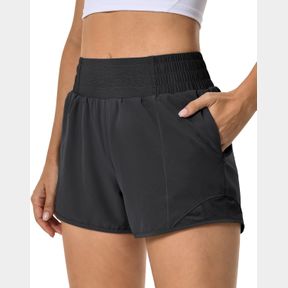 AVGO WOMENS HIGH WAISTED RUNNING SHORTS WITH MESH LINER QUICK DRY LIGHTWEIGHT WORKOUT ATHLETIC SHORTS WITH ZIPPER POCKETS DARKGRE