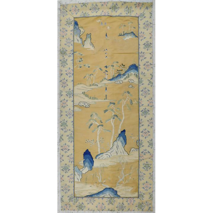 Fine Chinese Silk Embroidered Landscape Panel 59.5''x26.5''