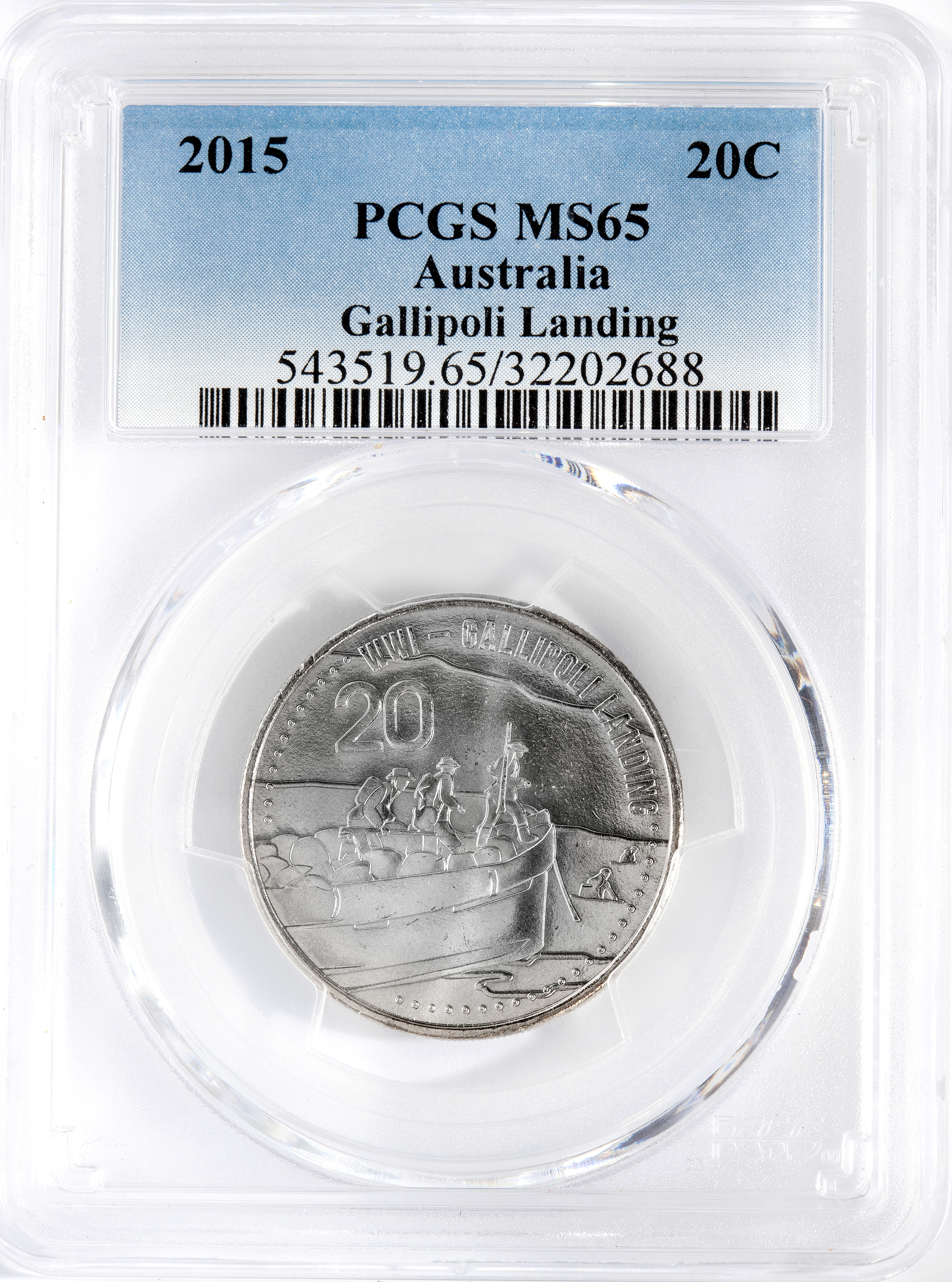 Gallipoli Landing, Twenty Cent, 2015, PCGS MS65