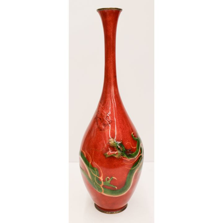 Japanese Relief Dragons Cloisonne Tall Vase