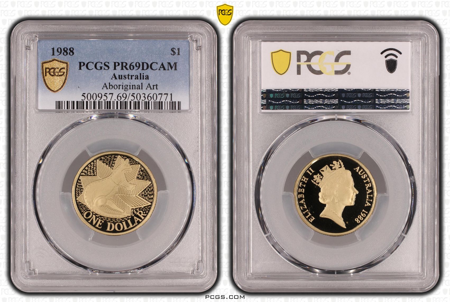 Aboriginal Art - Kangaroo , One Dollar, 1988, PCGS PR69DCAM