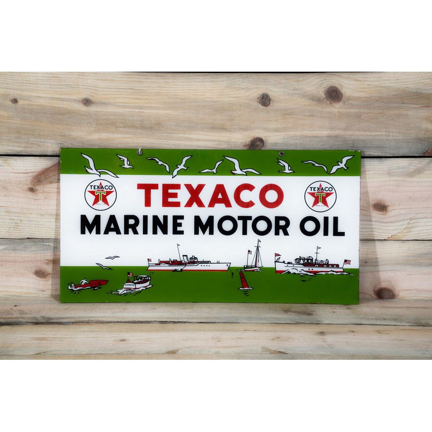 1947 Texaco White-T Marine Motor Oil Double Sided Porcelain Sign TAC 9.5