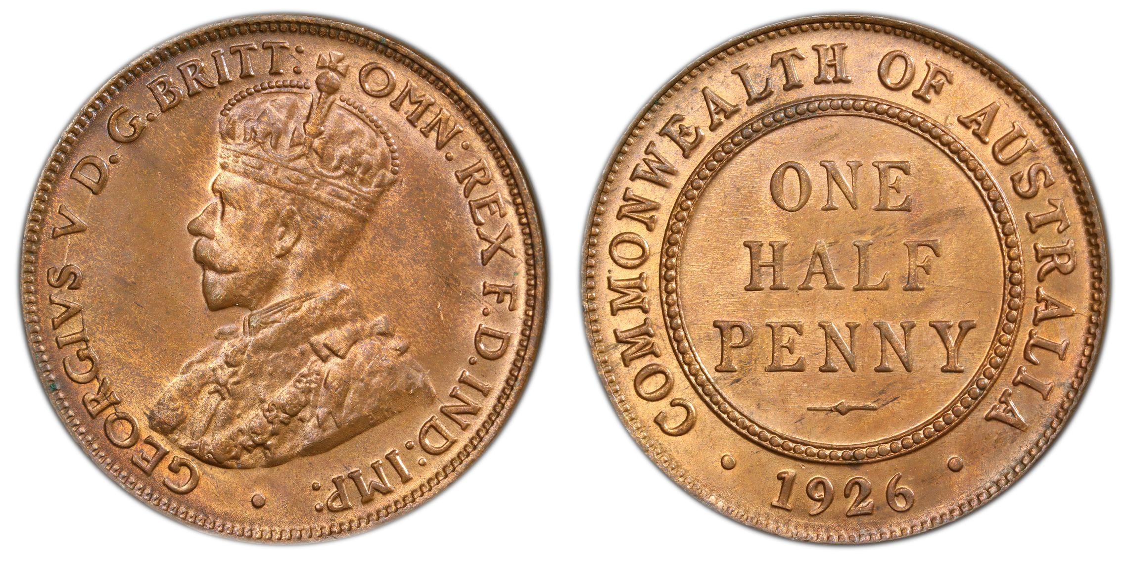 George V, Halfpenny, 1926, PCGS MS64RB
