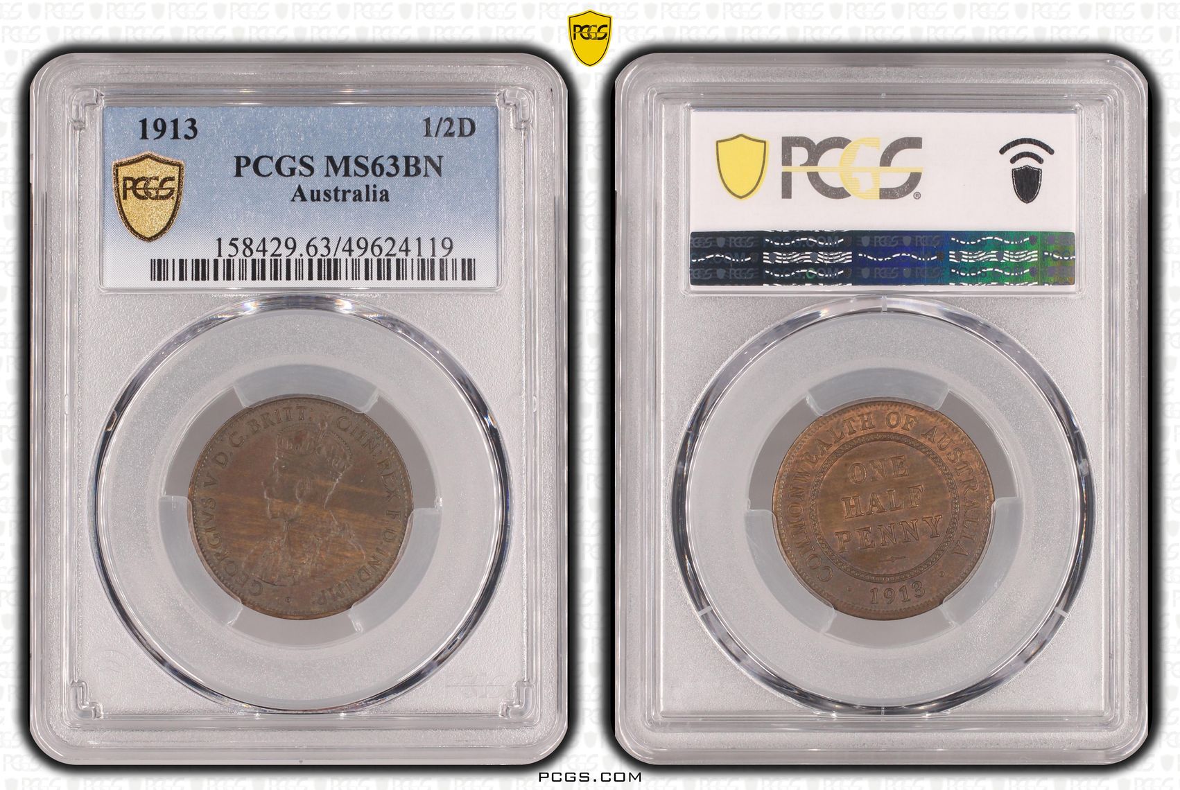 George V, Halfpenny, 1913, PCGS MS63BN