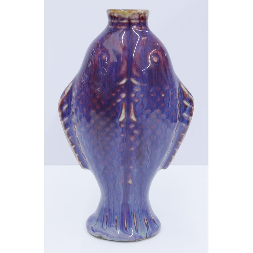 Chinese Qing/Republic Flambe Twin Fish Vase