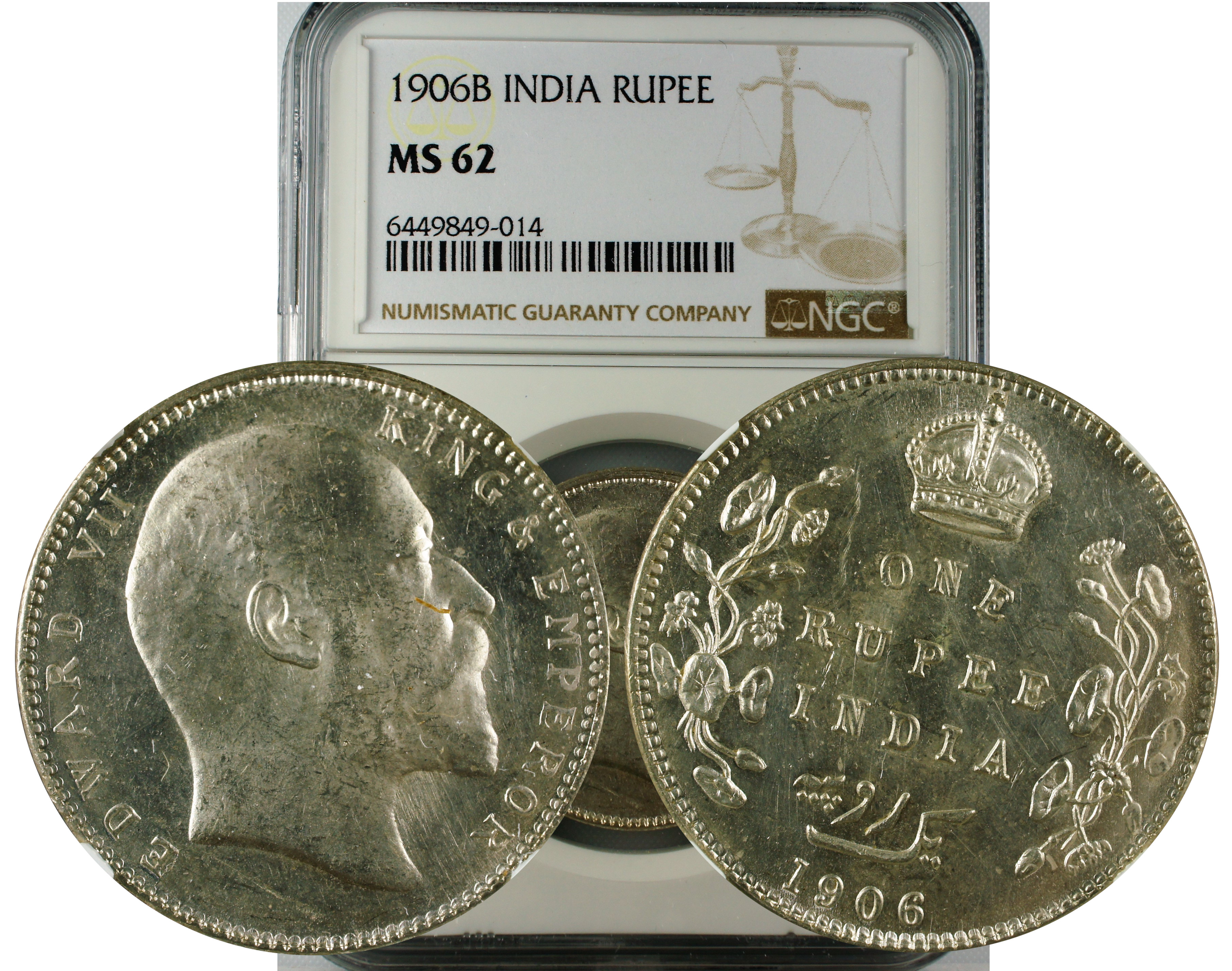 1906 B INDIA RUPEE MS62