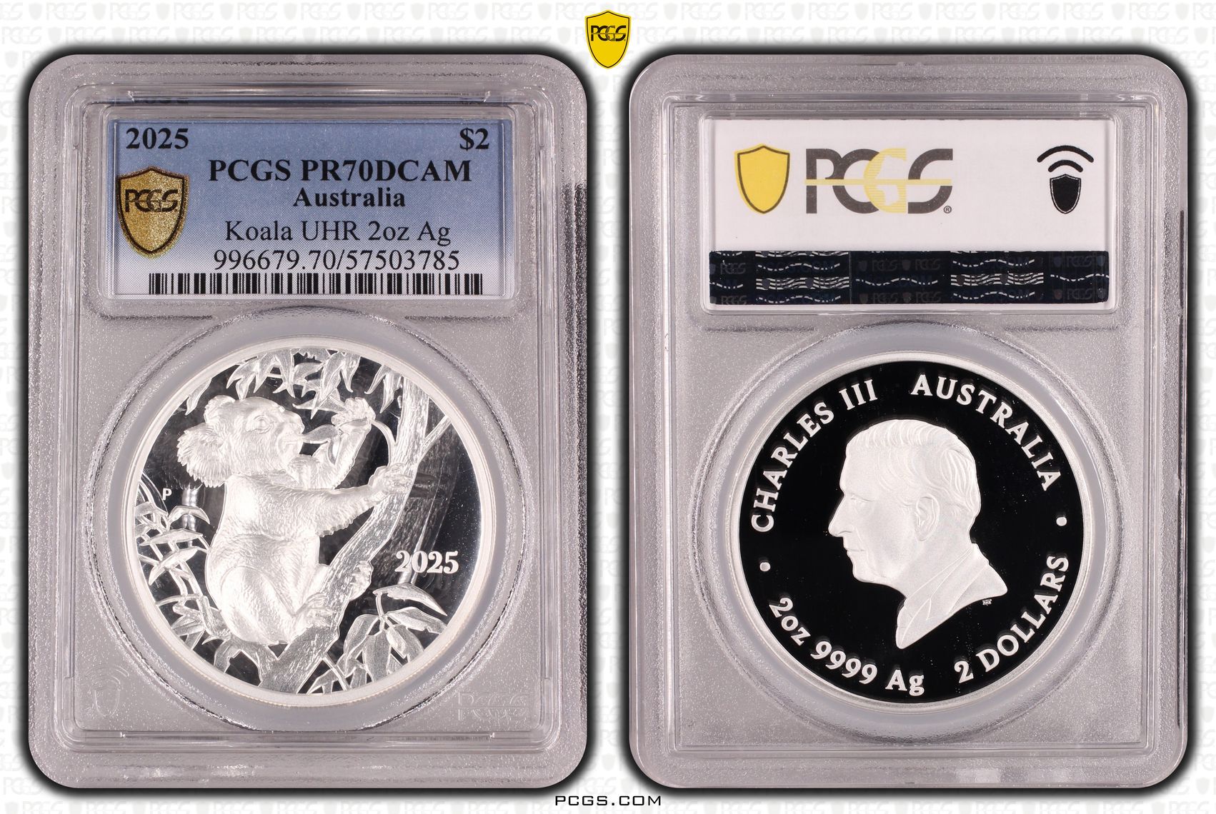 Koala UHR 2oz Silver, POP 4/0, Two Dollar, 2025, PCGS PR70DCAM