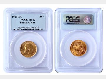 1926 SOUTH AFRICAN GOLD SOVEREIGN PCGS MS63