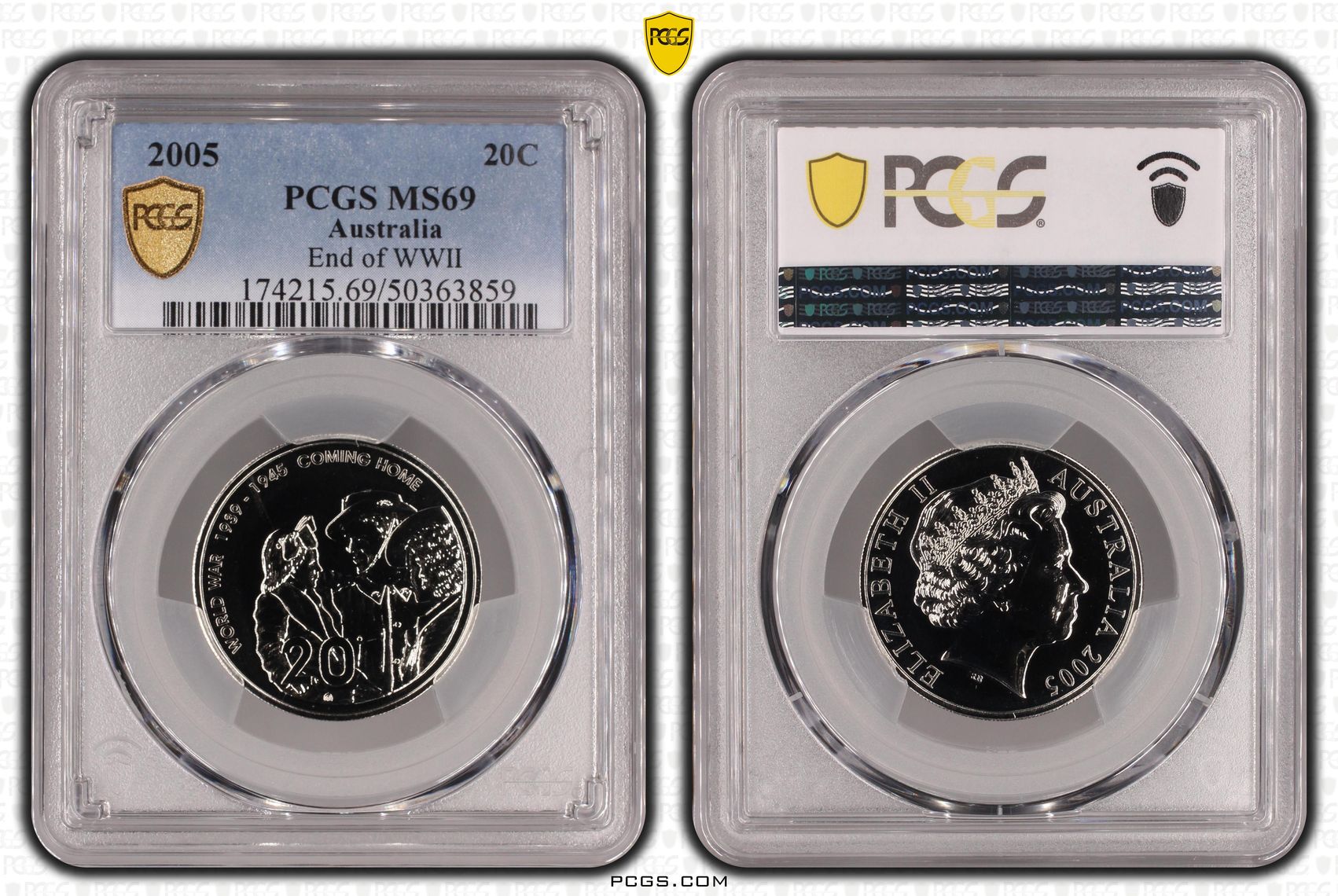 End of WWII, Twenty Cent, 2005, PCGS MS69