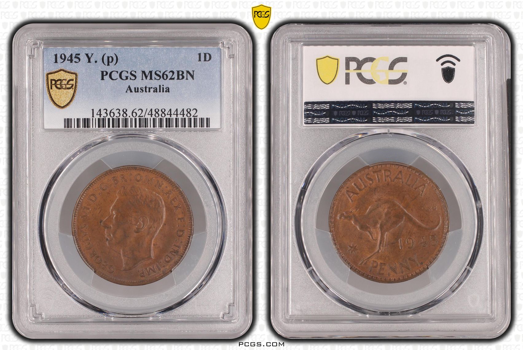 George VI, Penny, 1945, PCGS MS62BN