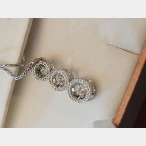 14K Solid White Gold Chain Necklace with 3 Circle Pendant