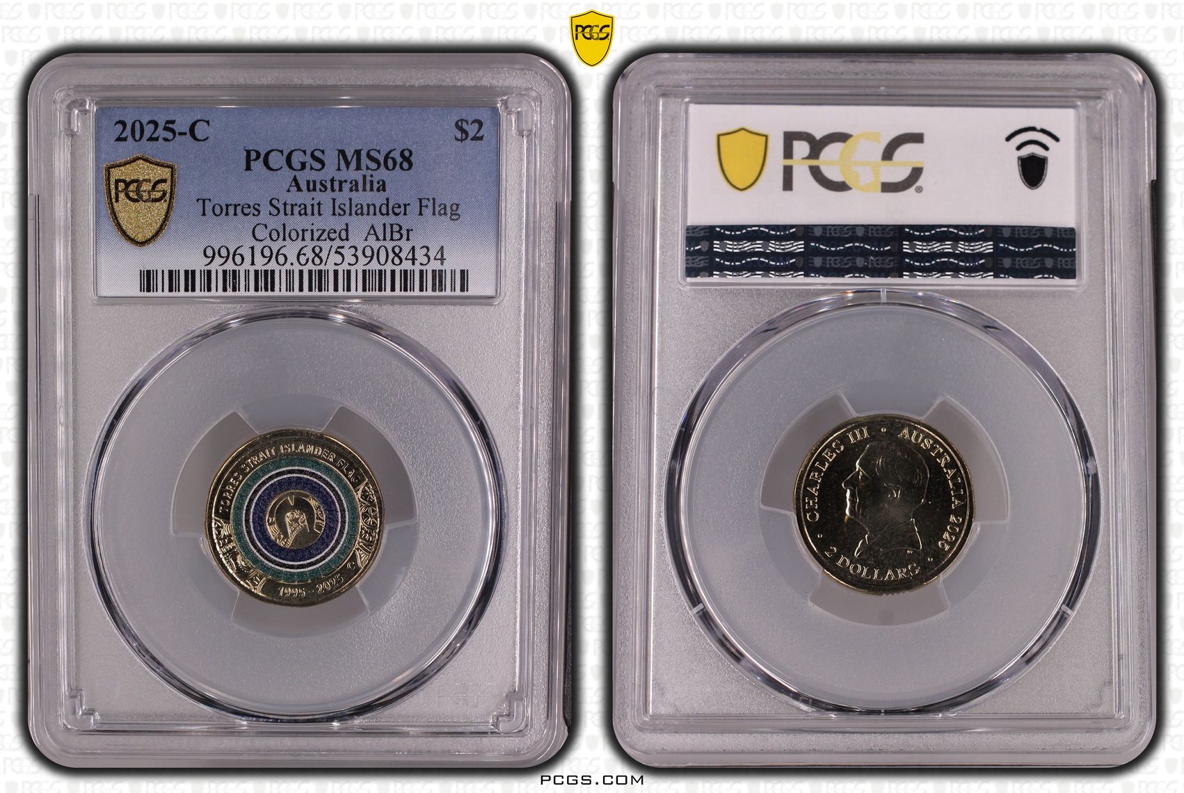 Torres Strait Islander Flag Colourised AlBr, Two Dollar, 2025-C, PCGS MS68