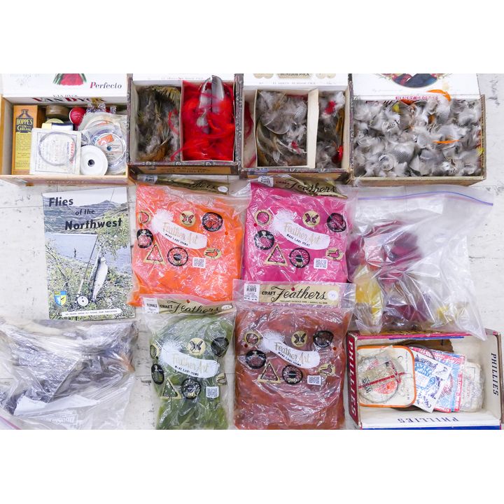 Group Fly Fishing Fly Tying Supplies. Feathers, Scraps, Etc