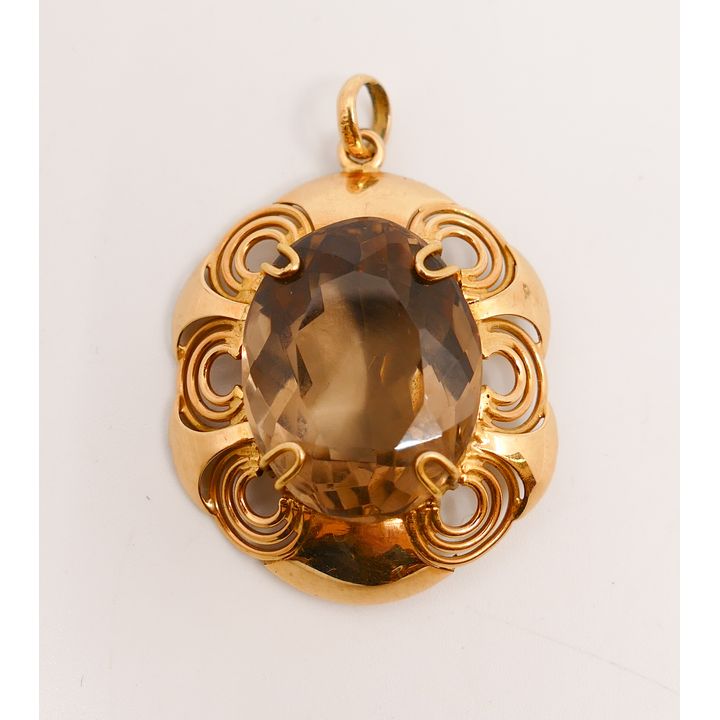 18K Large Smoky Topaz Pendant- 1.5''- 11.4g