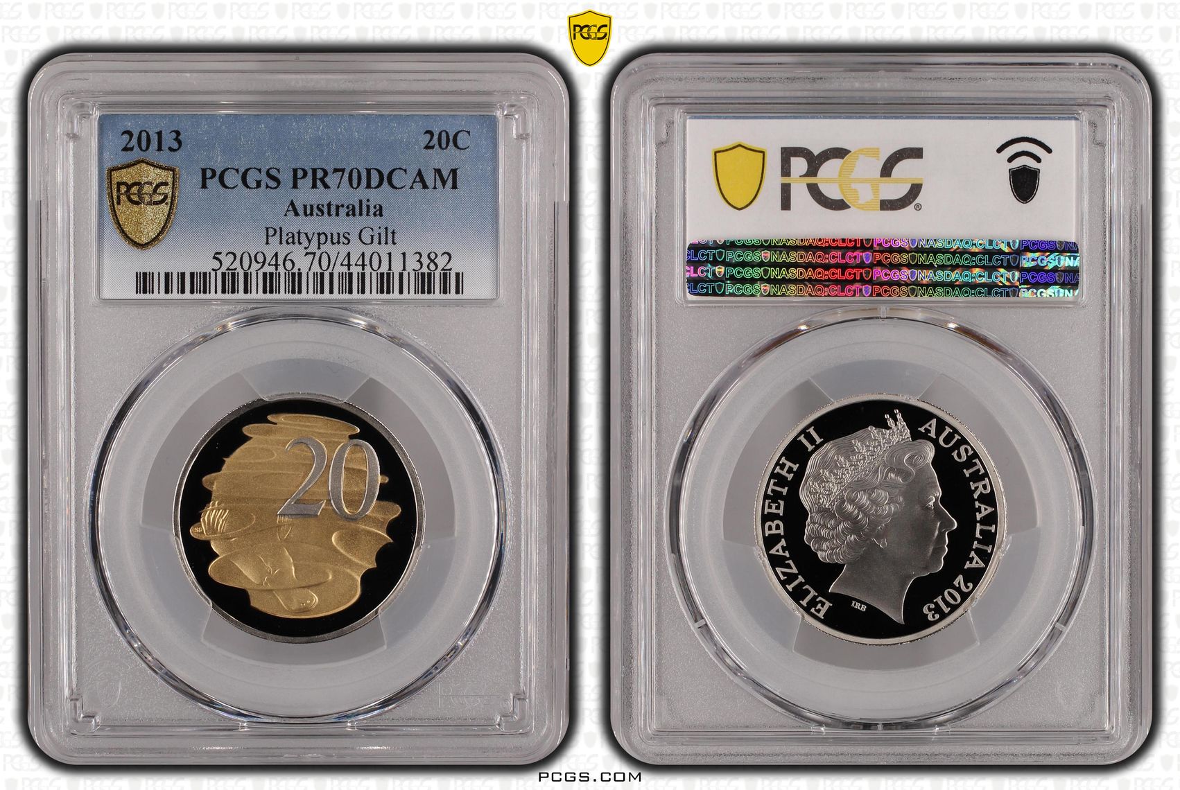 2013 Australia Twenty Cent, 20c Playtpus Gilt PCGS - PR70DCAM POP 30/0 -382