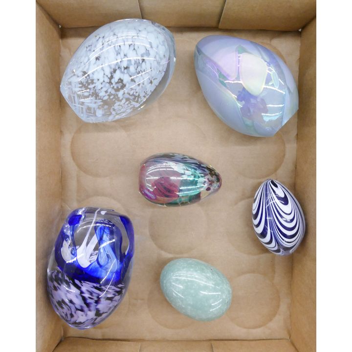 Box 6pc Studio Glass & Stone Eggs