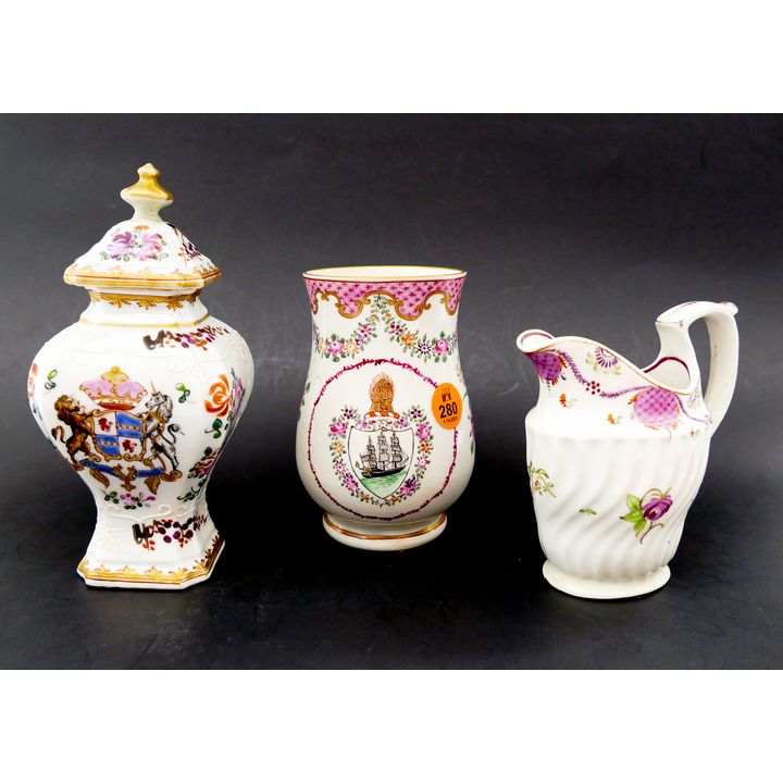 3pc Sampson & Lowestoft Armorial Soft Paste Porcelain- Largest 6''