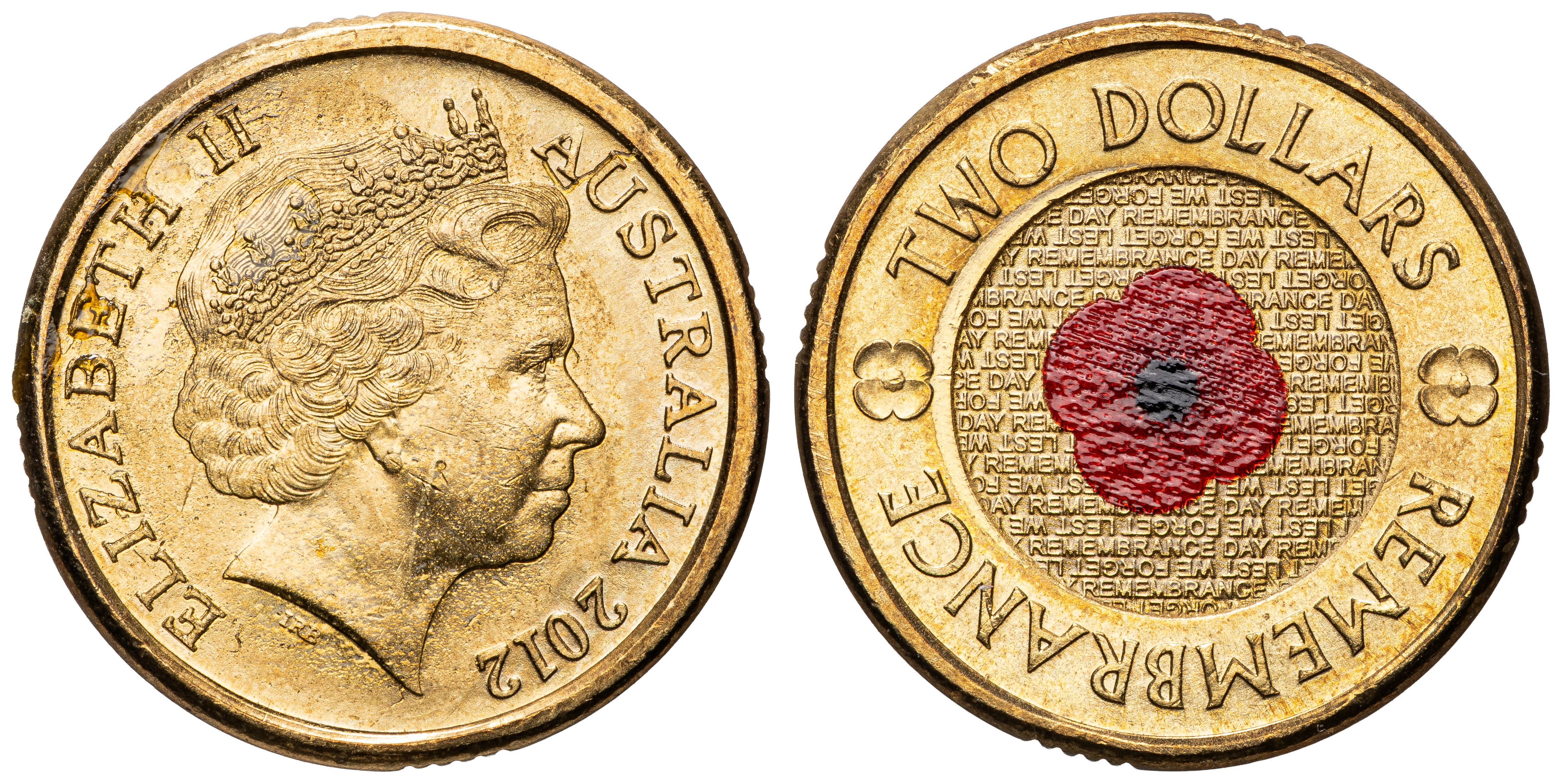 Elizabeth II, Remembrance Day - Red Poppy, Two Dollars, 2012, UNC