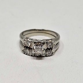 18K White Gold Diamond Wedding Band Ring Set Size 6