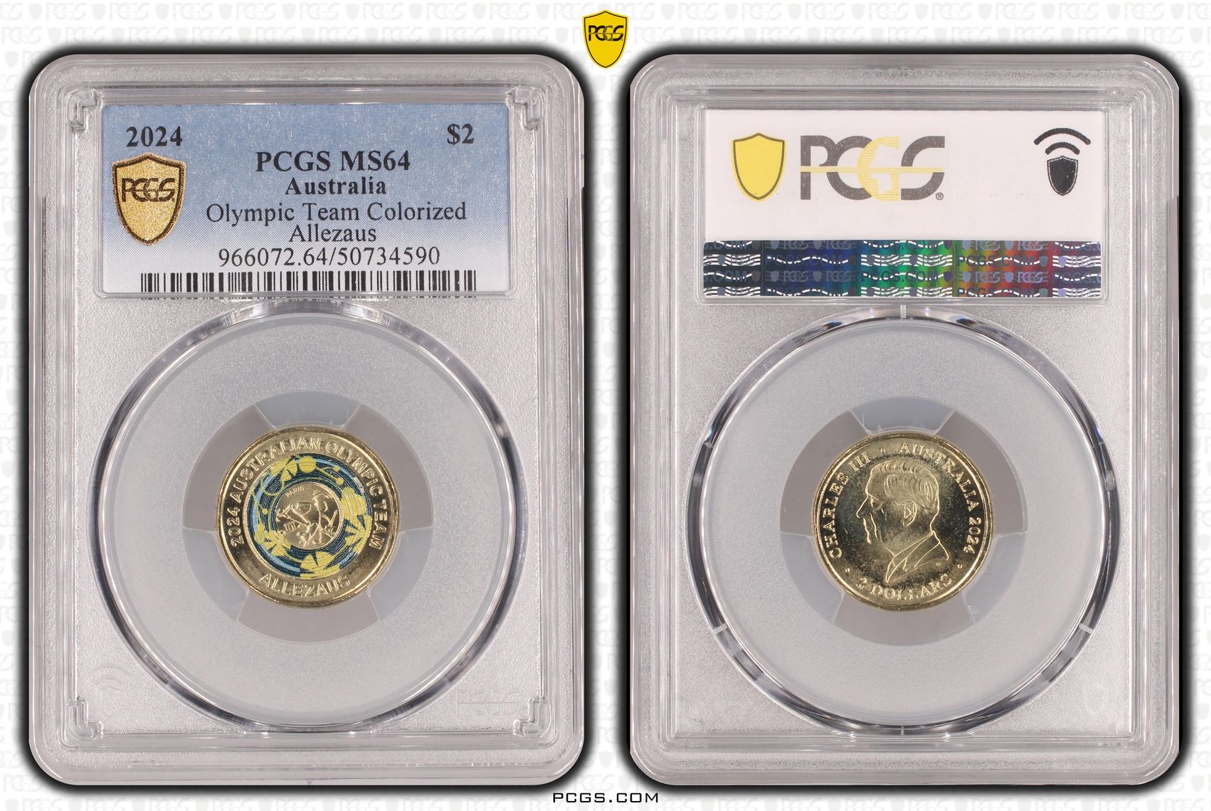 Olympic Team Colorized Allezaus , Two Dollar, 2024, PCGS MS64