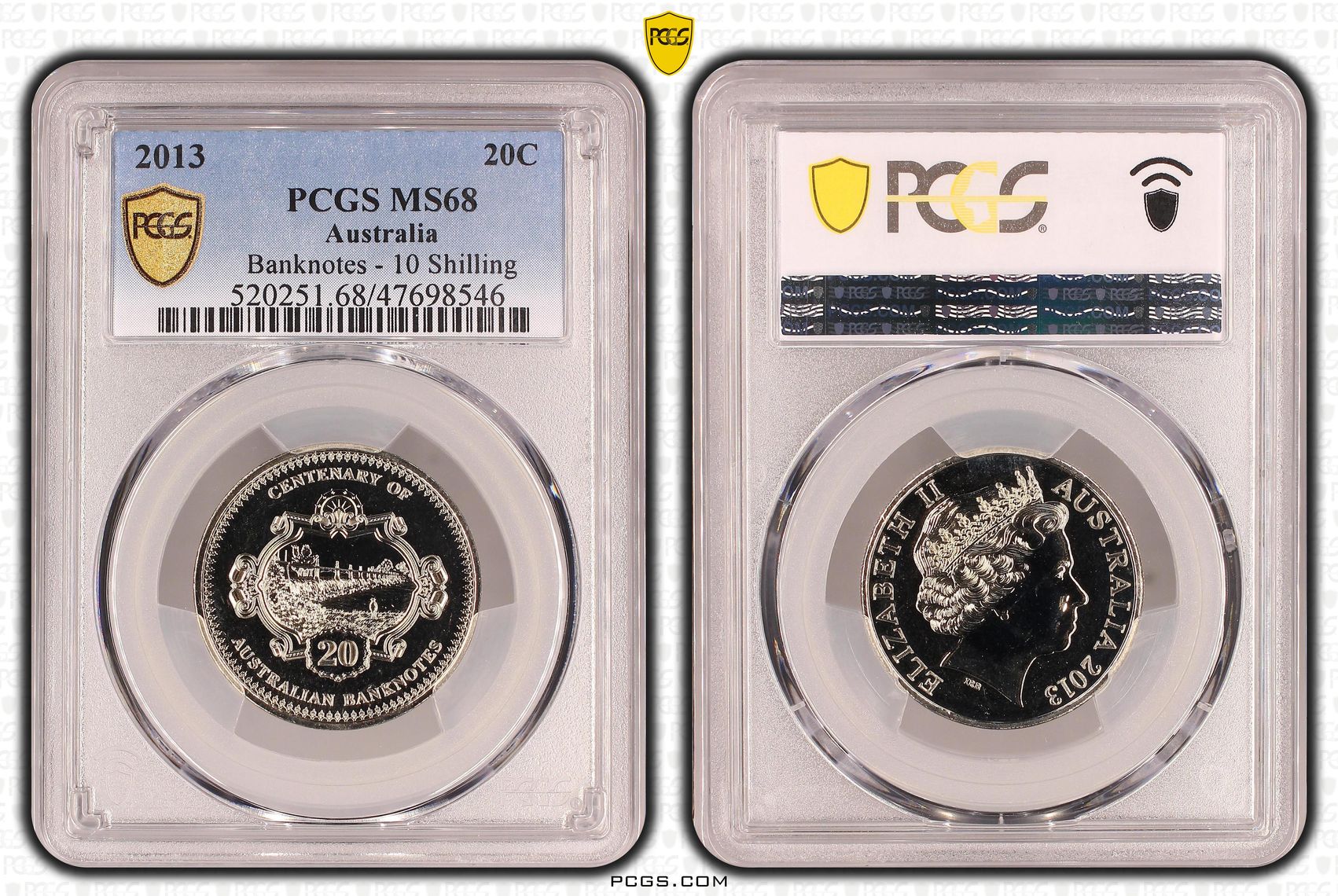 Elizabeth II, Banknotes - 10 Shilling, Twenty Cent, 2013, PCGS MS68